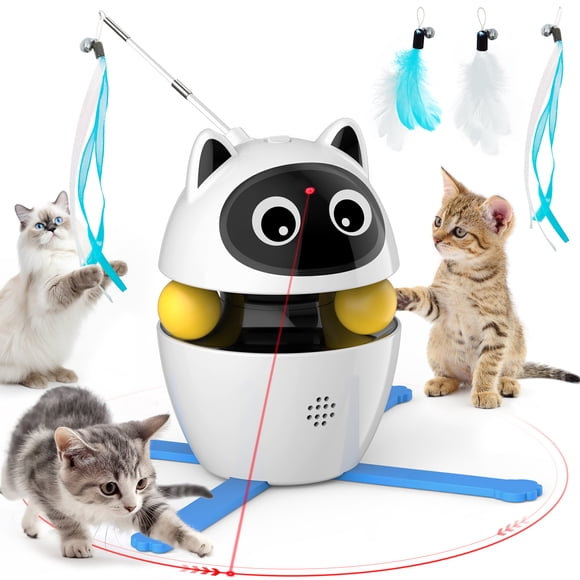 Cornmi Jouet Interactif Automatique pour Chat d'Intérieur, Nouveauté Jouet Interactif 3 en 1 pour Chat avec Laser et Plumes