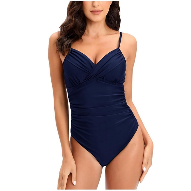 Women‘s One Piece Swimsuits Front Twist Monokini Bathing Suits Shirred Tummy Control Swimwear