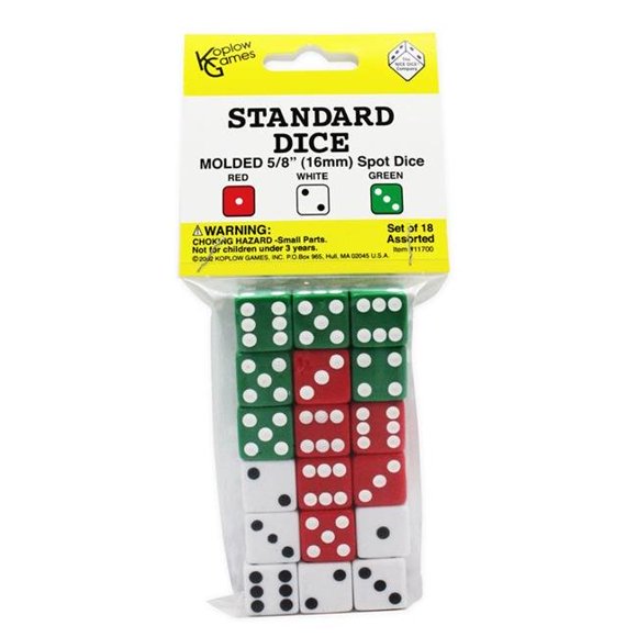 Koplow Games KOP11700-6 Dot Dice, Red White & Green - 6 Each
