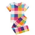 thumbnail image 1 of Innerwin Pajamas Set Plaid Printed Ladies Sleepwear Home Color Block Basic Nightwear Color Square S, 1 of 4