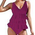 thumbnail image 4 of Women's Ruffle Tankini Swim Suits High Waist Flounce Swimwear Tummy Control 2 Piece Bathing Suits for Curvy Women Wine, L, 4 of 6