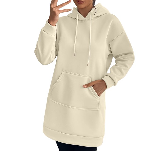 Timegard Sweatshirts for Women Long Sleeve Hoodies Mid Length Pullover Casual Comfy Dress with Pockets