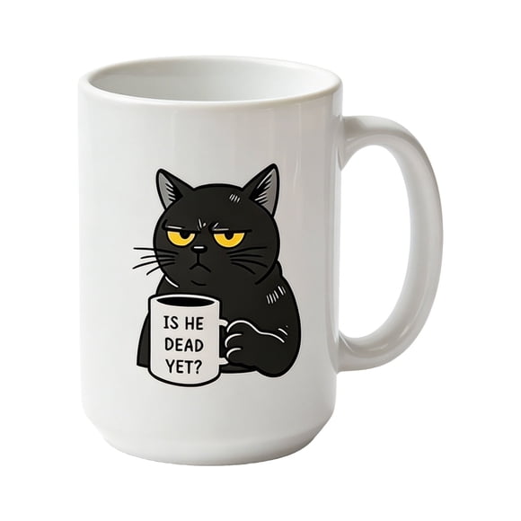 Lisbinx Tasse à Café en Céramique Amusante Black Cat, « Est-Il Encore Mort? » Sarcastic Cat Tasse pour Amateur, Blanc, Va au Micro-Ondes et au Lave-Vaisselle, Lot de 1, 310 g, 12 oz