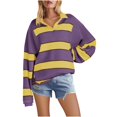 thumbnail image 2 of WEAIXIMIUNG Sweat à Capuche pour Femmes, Mode Graphique, Imprimé Rayé, Col à Revers, Bouton, Manches Longues, T-Shirt, 2 of 4