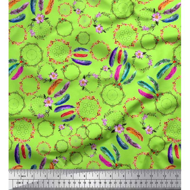 Soimoi Rayon Fabric Wreath & Dream Catcher Home Decor Print Sewing Fabric Yard 42 Inch Wide