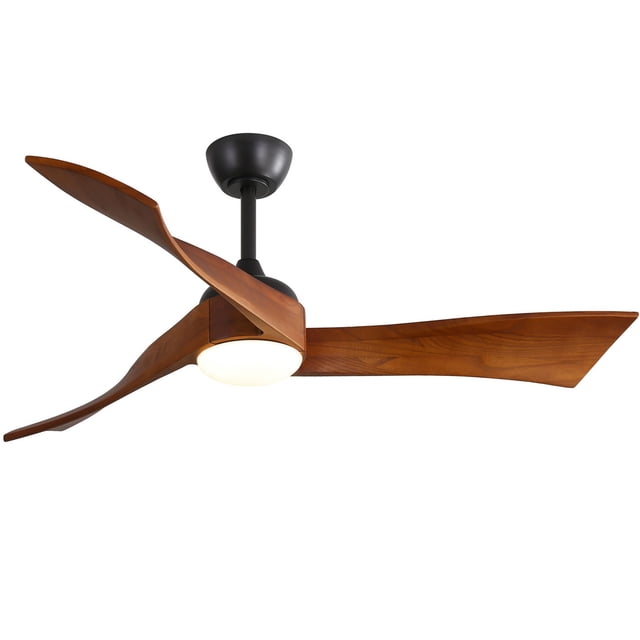Sofucor 52 Inch Ceiling Fan with Light, 3 Walnut Solid Wood Blades, Matte Black, Dimmable 3‑Colour LED Light with Memory, Quiet Reversible Motor, 5"/10" Downrod Included