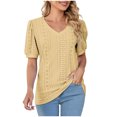 thumbnail image 1 of RKSTN Womens Tops 2024 Fashion Mesh Breathable Short Sleeve V-Neck Blouse Tops Comfortable Temperament Solid Color Tops, 1 of 4