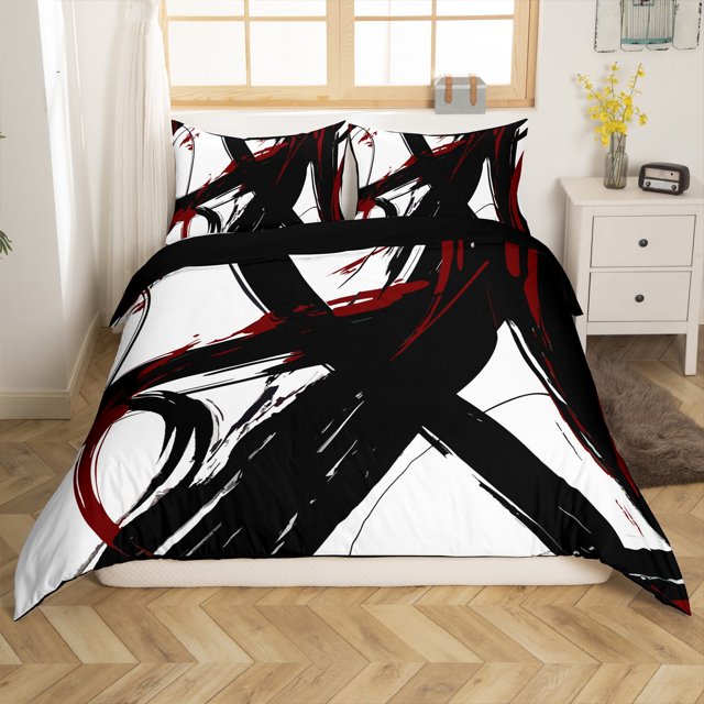 Erosebridal Chic Minimalst Comforter Cover Full, Abstract Ombre Bedding Full Size, Geometry Striped Decor, Reversible(No Comforter)