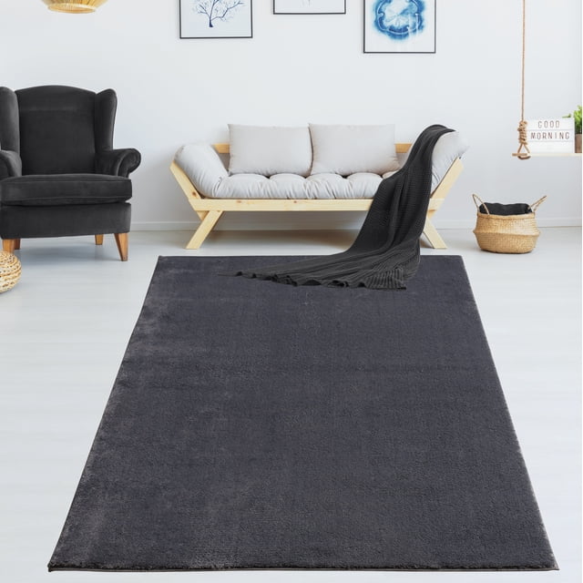 LaDole Rugs 3x5 ft Fluffy Shaggy Area Runner Rug | Machine Washable Carpet For Entry Way, Office, Entrance Floor Décor | Anthrasite Grey