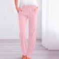 thumbnail image 2 of Sentmoon Linen Pants Women Petite Solid Color Drawstring High Waist Womens Flowy Pants Loose Fit Straight Leg Summer Plus Size Pants for Women for Everyday Casual Wear, 2 of 7
