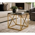 thumbnail image 1 of TABLE DE BOUT K-LIVING PALMA AVEC PLATEAU EN VERRE TRANSPARENT ET BASE EN ACIER INOXYDABLE POLI OR, 1 of 6