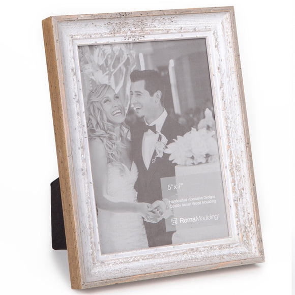 Roma Moulding 8x10 Solid Wood, Country Style, Rustic White Single Photo Frame