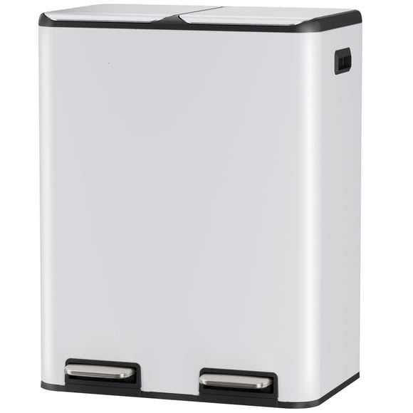 Pirecart 2 x 8 Gallon Dual Trash Can for Kitchen, Rectangular Stainless Steel Recycling Garbage Can with Lids & 2 Built-in Odor Control Box