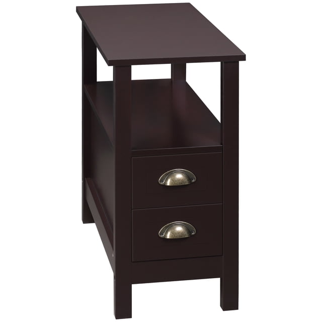 HOMCOM Table d'Appoint Mince avec 2 Tiroirs et Tablette de Rangement, Table d'Appoint pour Sofa