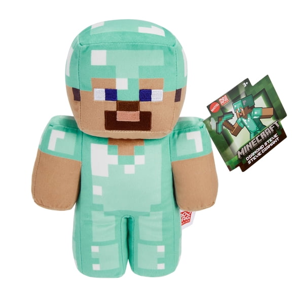 Minecraft Diamond Steve Plush Character, 8-inch Collectible Soft Doll Inspired by the Video Game