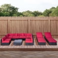 thumbnail image 2 of Outsunny 9 Pieces Wicker Patio Furniture Set with Cushion, PE Rattan Outdoor Conversation Set Sectional Sofa Set with 2 Loungers and Glass Tabletop, Aluminum Frame, Coffee & Red, 2 of 10