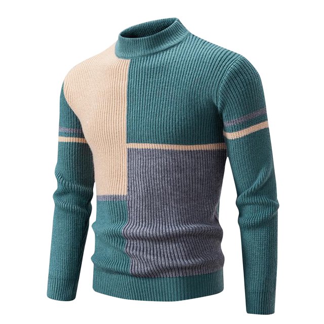 Birdeem Sweaters for Men Mens Winter Casual Fashion Color Block Design Long Sleeved Round Neck Sweater
