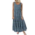 thumbnail image 2 of Meichang Robes à Étages pour Femmes Grande Taille en Coton et Lin Sans Manches Robes Bohèmes à Imprimé Floral Col Rond Robes Maxi Coupe Ample Évasée Plage Vacances Robes Bleu TG, 2 of 7