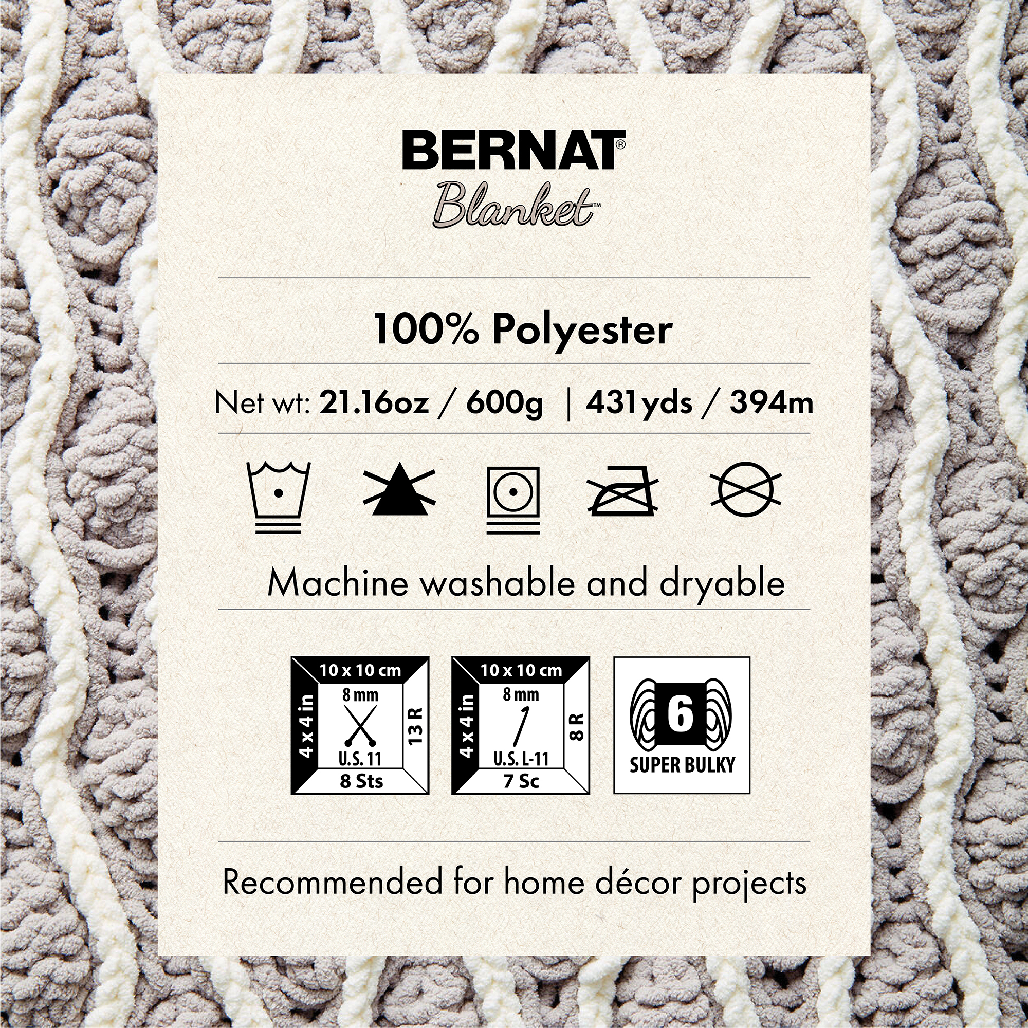 Bernat® Blanket™ #6 Super Bulky Polyester Fil, Poussière Rose 21.2Oz/600G 431 Yards