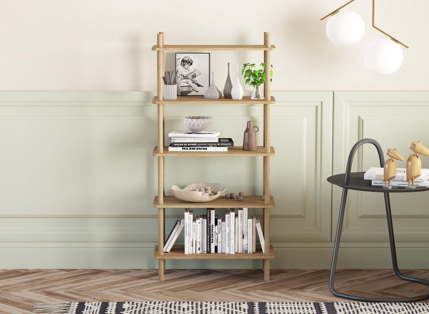 5-Tier Wooden Look Shelf Bookcase - Modern Open Bookshelf, Free Standing Storage Rack, Multifunctional Display Stand for Home and Office, Oak Look, Rectangle