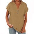 thumbnail image 1 of Yuyuzo Womens T Shirts Cap Sleeve Tops Button up V Neck Top Solid Color Basic Summer Tees Tops, 1 of 7