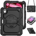 thumbnail image 1 of Case for iPad Mini 7 A17 Pro 2024/Mini 6 2021 8.3 Inch 7th/6th Gen with Screen Protector, 360 Degree Rotating Kickstand Hand Strap Shockproof Cover with Shoulder Strap, Black, 1 of 7