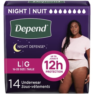 Depend Night Defense Incontinence Underwear for Women, Adult Diapers, L, 14 Count