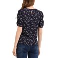thumbnail image 3 of INSPIRE CHIC Hauts Froncés pour Femmes Col Ras du Cou Manches Courtes Dos Goutte d'Eau Blouse Florale S Bleu Marine, 3 of 7