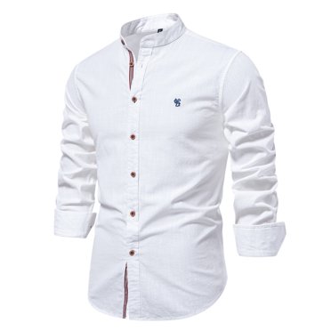 RXIRUCGD Chemise Blouse pour Homme, Mode Décontractée, Couleur Unie, Manches Longues, Col Rabattu, Blanc, Taille : L