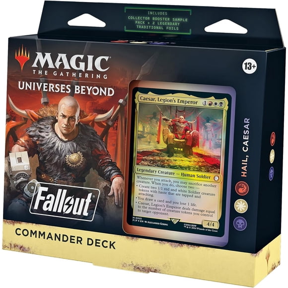 MtG Universes Beyond : Fallout Hail, Caesar Deck Commander (Deck de 100 Cartes, Échantillon de Booster Collector de 2 Cartes + Accessoires)