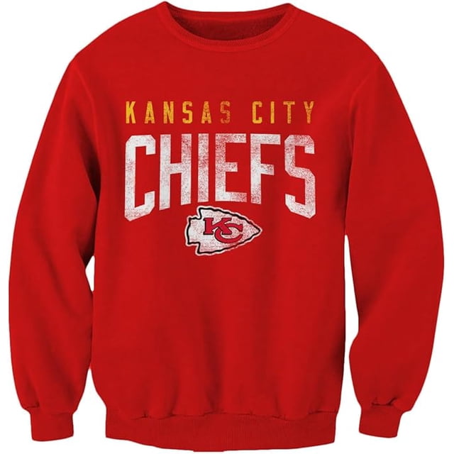 NFL Kansas City Chiefs Chiefs Logo Red 2X-Large Crew Fleece featuring a bold red design with 'Kansas City Chiefs' text in distressed white and yellow lettering, along with the team logo prominently displayed on the front. Made from high-quality cotton for comfort and durability, this crew fleece is ideal for showcasing team pride. Available in 2X-Large size.