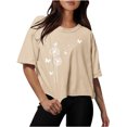 thumbnail image 1 of Blouses for Women Drop Shoulder Round Neck Oversized Crop Tops Workout Tops Tees, 1 of 1