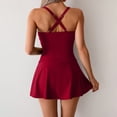 thumbnail image 4 of Amzcrzy Maillots de Bain pour Femmes Tendance Robe de Bain Plissée à Col en V 2 Pcs Maillots de Bain de Couleur Unie avec Short Garçon Bretelles Ajustables Maillot de Bain Contrôle du Ventre, 4 of 9