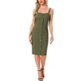 thumbnail image 2 of INSPIRE CHIC Robes en Denim pour Femmes à Boutons Sans Manches à Encolure Cœur Robes Midi en Jean L Vert Foncé, 2 of 6