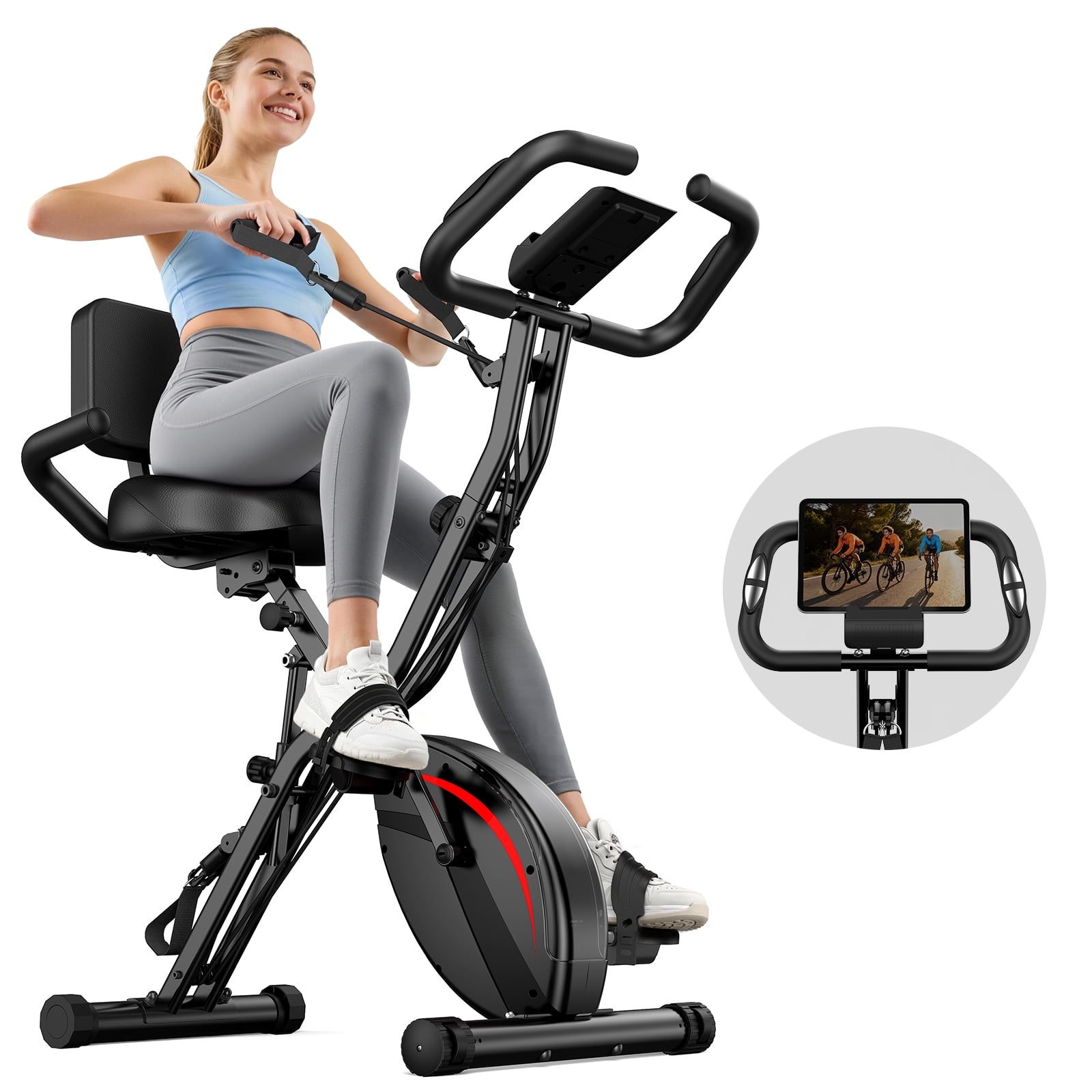 UPGO 5 IN 1 Folding Exercise Bike with 6.6 LBS Flywheel & 16 Levels of ...