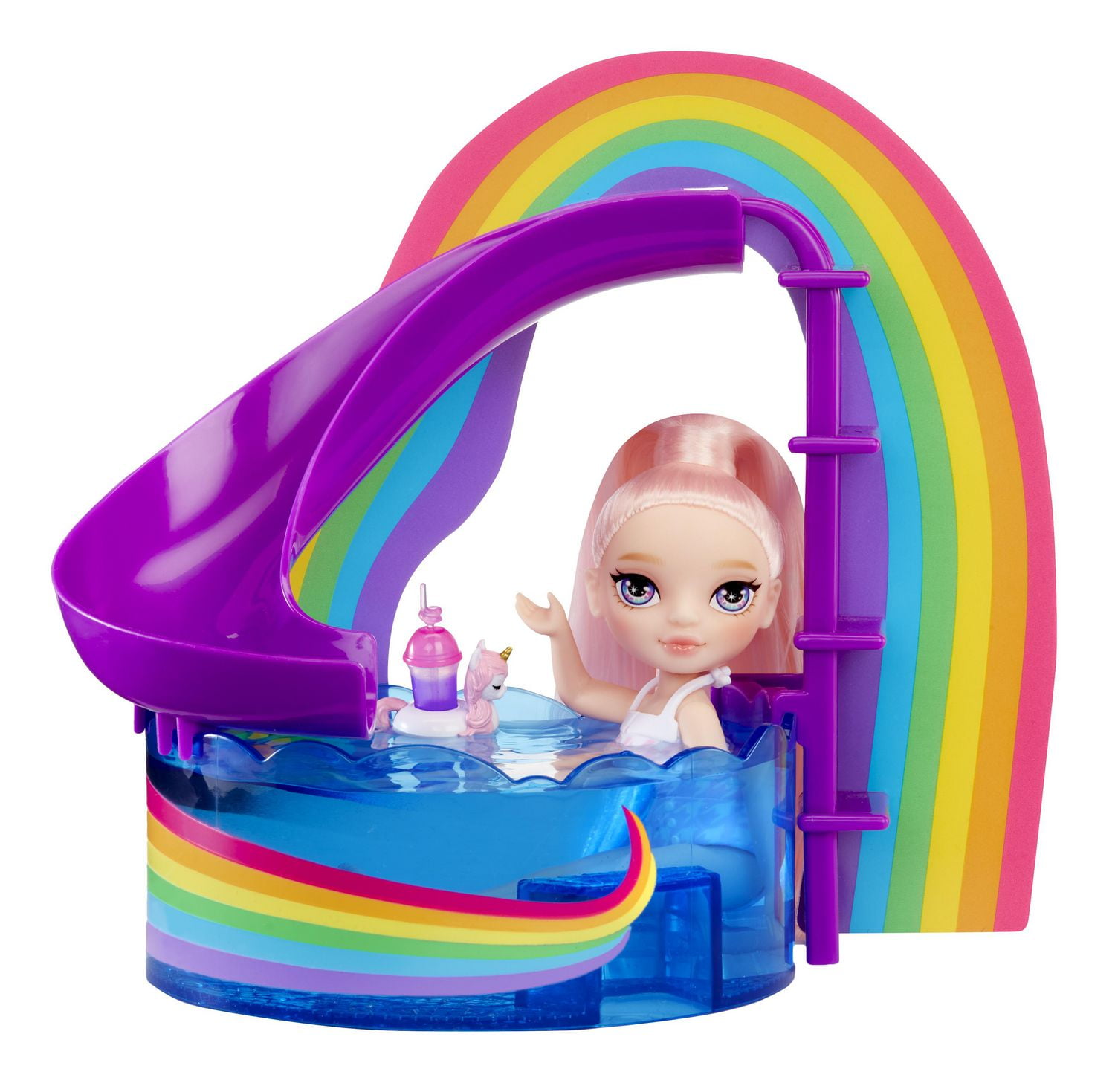 Rainbow High Littles Pool Day Playset + Small Doll (Pink 5.5”)