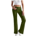 thumbnail image 1 of Lenpel Women's Flare Yoga Pants Drawstring Medium Rise Side Striped Bell Bottom Casual Pants Bootcut Workout Pants(Army Green,Small), 1 of 6