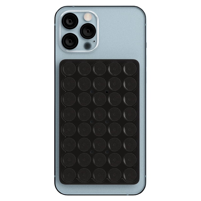 Blu Element Support de Téléphone à Ventouse pour Téléphones, Noir, Fixé à l'Arrière d'Un Téléphone Intelligent Bleu Pâle, avec une Grille Rectangulaire de Petites Ventouses Noires pour un Maintien Sécurisé sur les surfaces Plates, Convient comme Support de Téléphone Polyvalent pour une Utilisation Mains Libres et les Appels Vidéo.