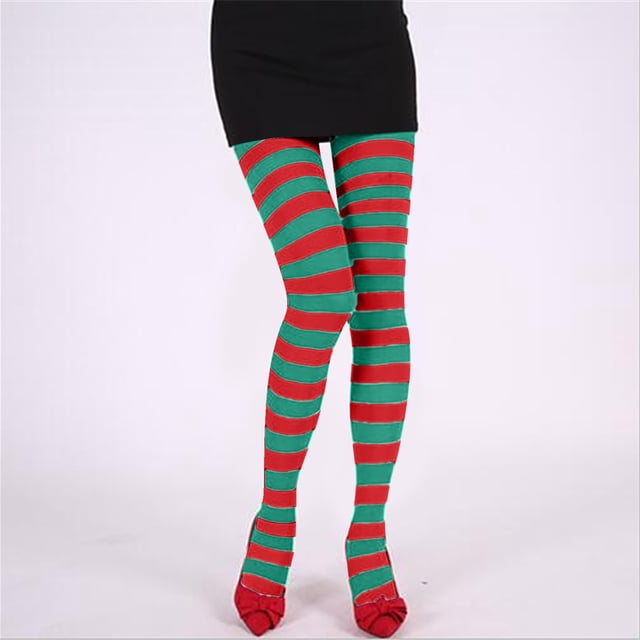 Collants de Noël Colorés Patchwork Rayés pour Femmes Halloween
