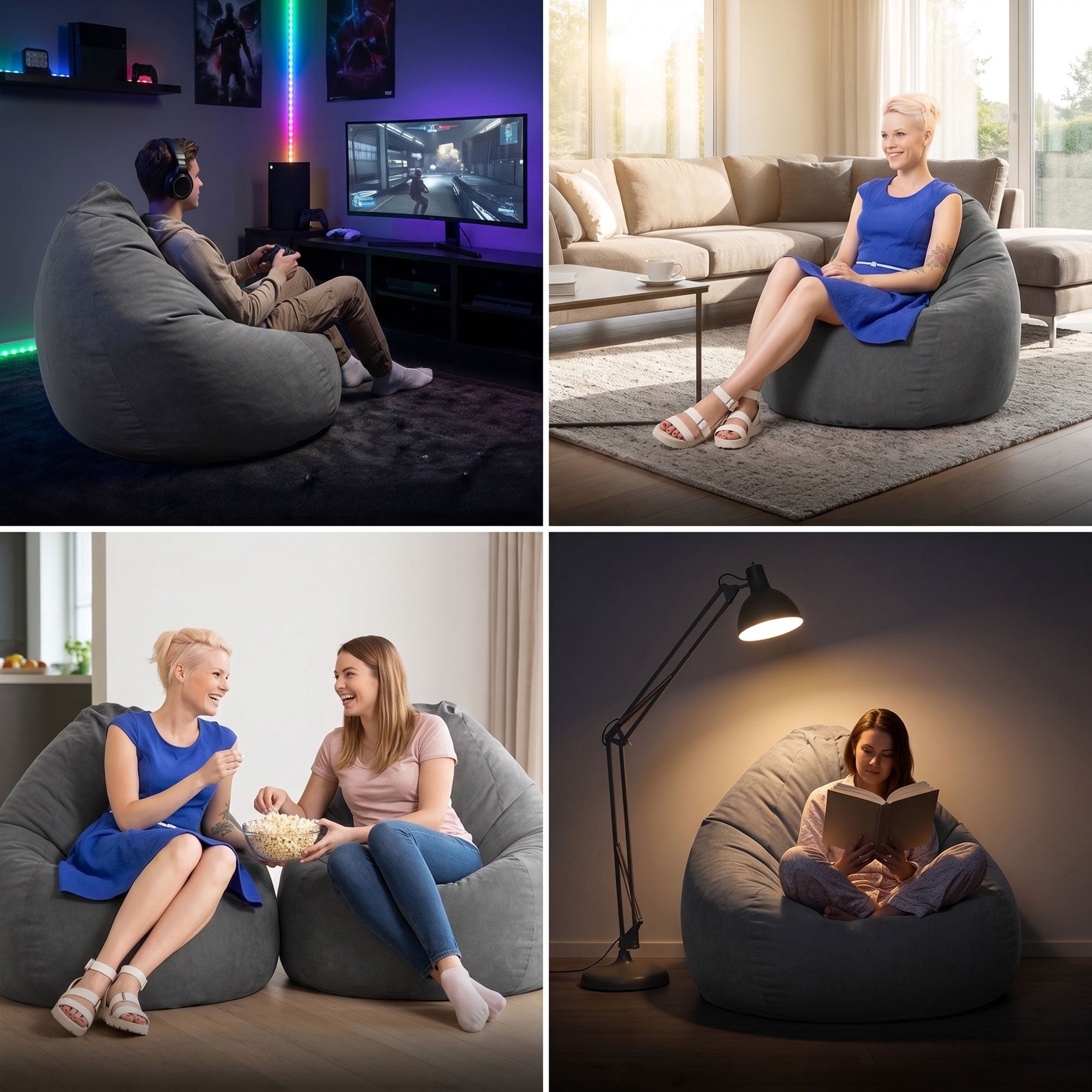 Gouchee Home Easy Bean Bag Chair – Soft Polyester Microfiber Fabric with Polystyrene Bead Filling, Suitable for Adults and Teens