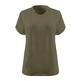 thumbnail image 3 of Moxiu Womens Plus Size Summer V Neck Tees Casual Loose Fit Short Sleeve Solid Color Oversized Basic Tunic Tops Brown,M, 3 of 4