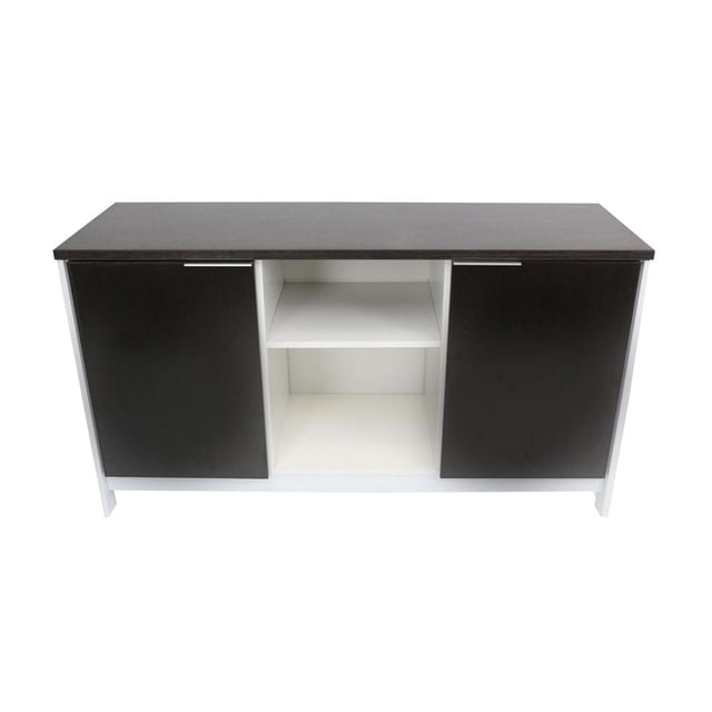 Canadian Étagère Serveur en Chêne Noir Madrid de Forme Rectangulaire, Dessus et Portes en Mélamine Chêne Noir, Étagère Centrale et Garnitures en Mélamine Blanche Brillante, Idéale pour Ranger des Fournitures de Bureau Ou des Dossiers et Convient comme Étagère d'Exposition de Déco Murale.
