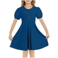 thumbnail image 1 of RXIRUCGD 2025 Vêtements d'Été pour Enfants Filles Robe d'Été Couleur Unie Col Rond Manches Courtes Robe Décontractée et Confortable pour Adultes, 1 of 6