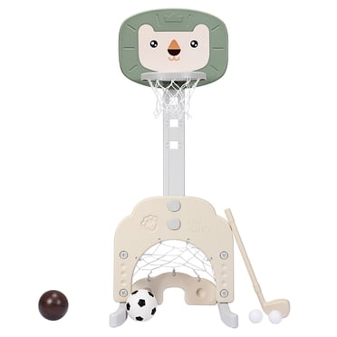 Patiojoy Ensemble de Panier de Basketball 3-en-1 Support Ensemble de Jeu de Panier de Basketball pour Tout-Petit Vert
