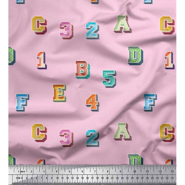 Soimoi Cotton Voile Fabric Numbers & Alphabets Text Fabric Prints by Yard 42 Inch Wide