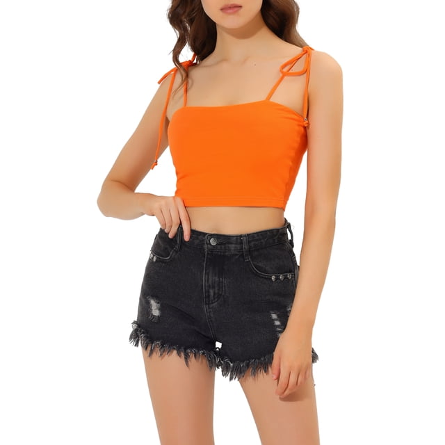 INSPIRE CHIC Camisole Tube d'Été à Bretelles Spaghetti à Nouer à Rayures pour Femme G Orange