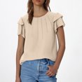 thumbnail image 2 of Plebaso Hauts d'Été pour Femmes à Volants Manches Courtes Blouses Décontractées Col Rond Couleur Unie Chemises Amples pour Femmes, 2 of 7