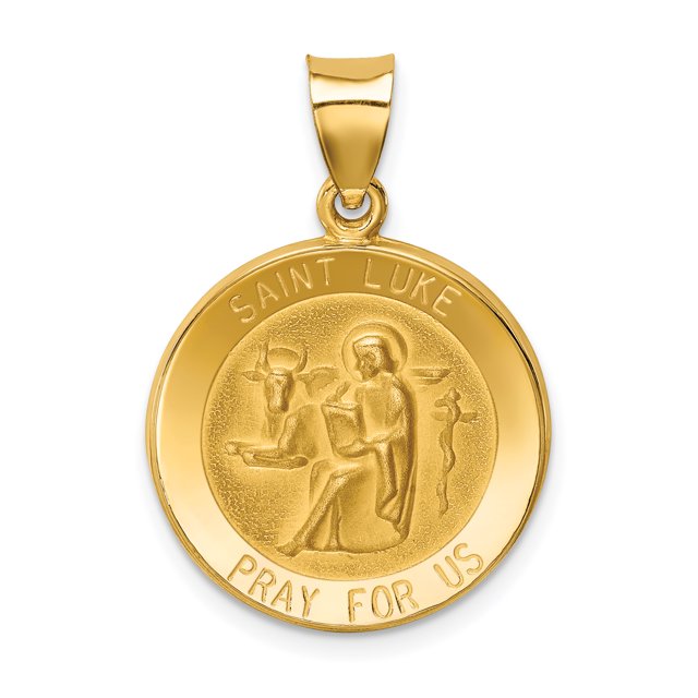 14K Or Jaune Poli and Satin St. Pendentif Médaille Luke