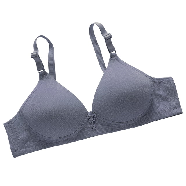 Plebaso Bras for Women Wireless Push up Bralettes Full Coverage Padded Womens Everyday Bras Multipacks in blue. This wireless bra features a seamless design with adjustable straps and full coverage cups. The fabric has a subtle floral pattern and a soft, breathable texture, ideal for daily wear or various occasions. The front-facing view highlights the bra's structure and details.