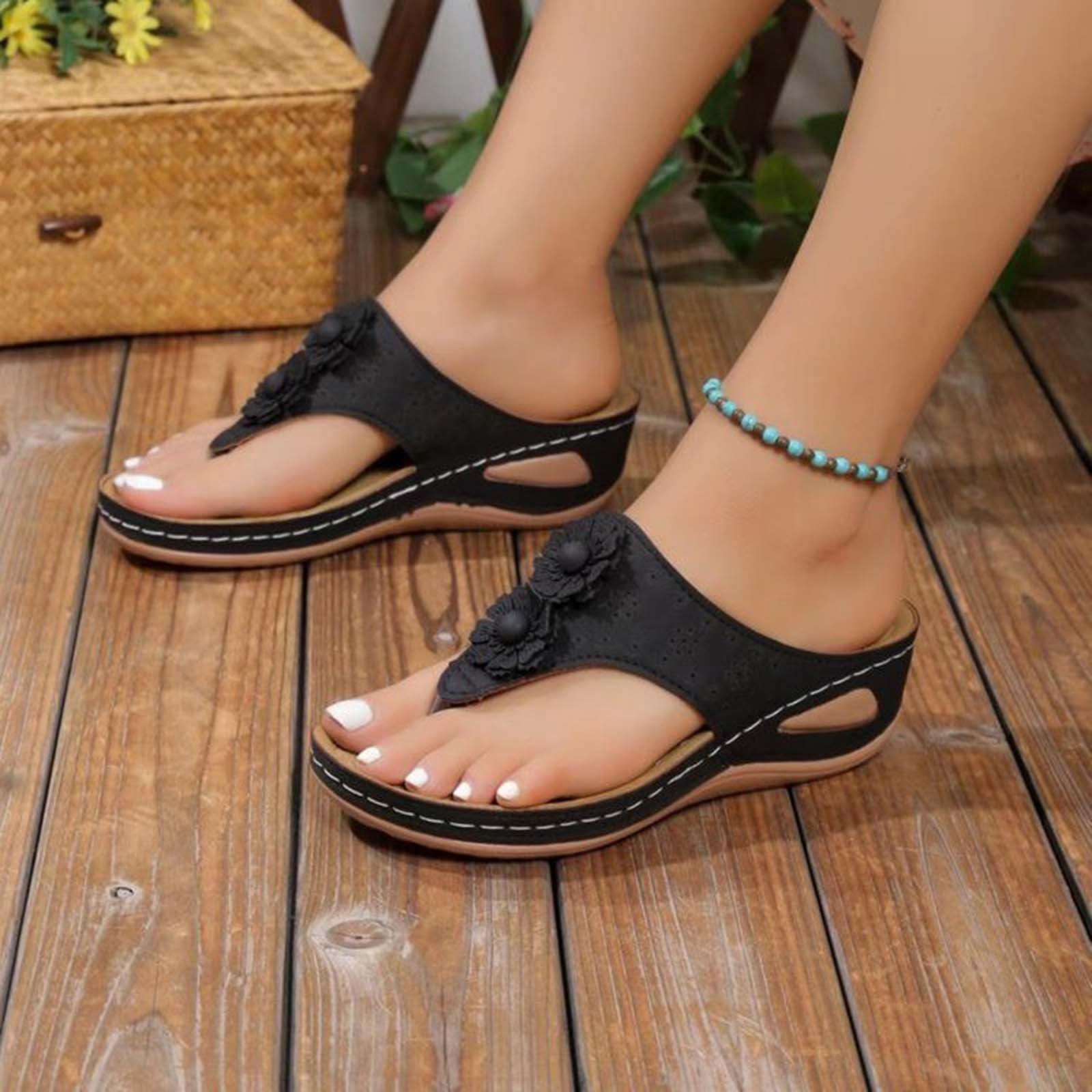 Mefallenssiah Women'S New Summer Floral Wedge Flip-Flops